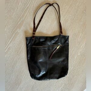 HOBO black leather shoulder bag with brown leather accents